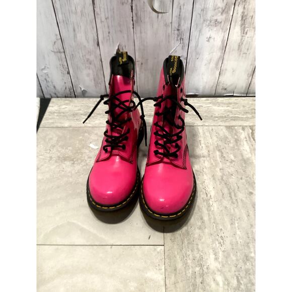 Dr Martens 1460 Womens Patent Leather Hot Pink Boots Size 7 - Picture 1 of 5